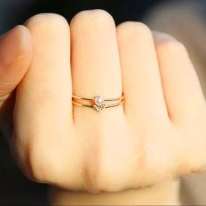 Pearl Love Solitaire Minimalist Gold Plated Ring 6
